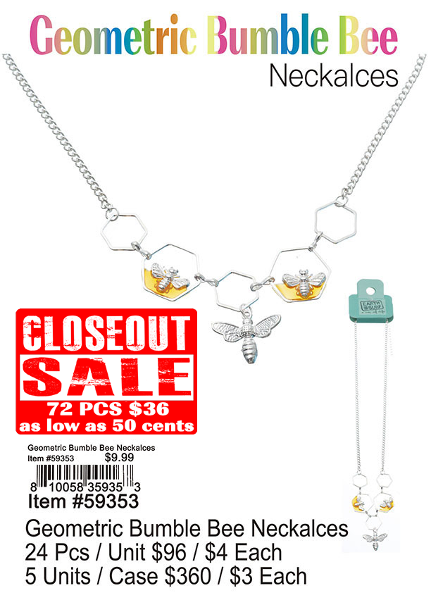 Geometric Bumble Bee Necklaces - Closeout 72 Pcs.